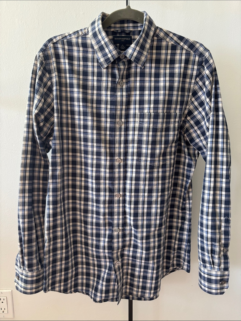 Banana Republic Navy and White Plaid Cotton Button-Down Shirt